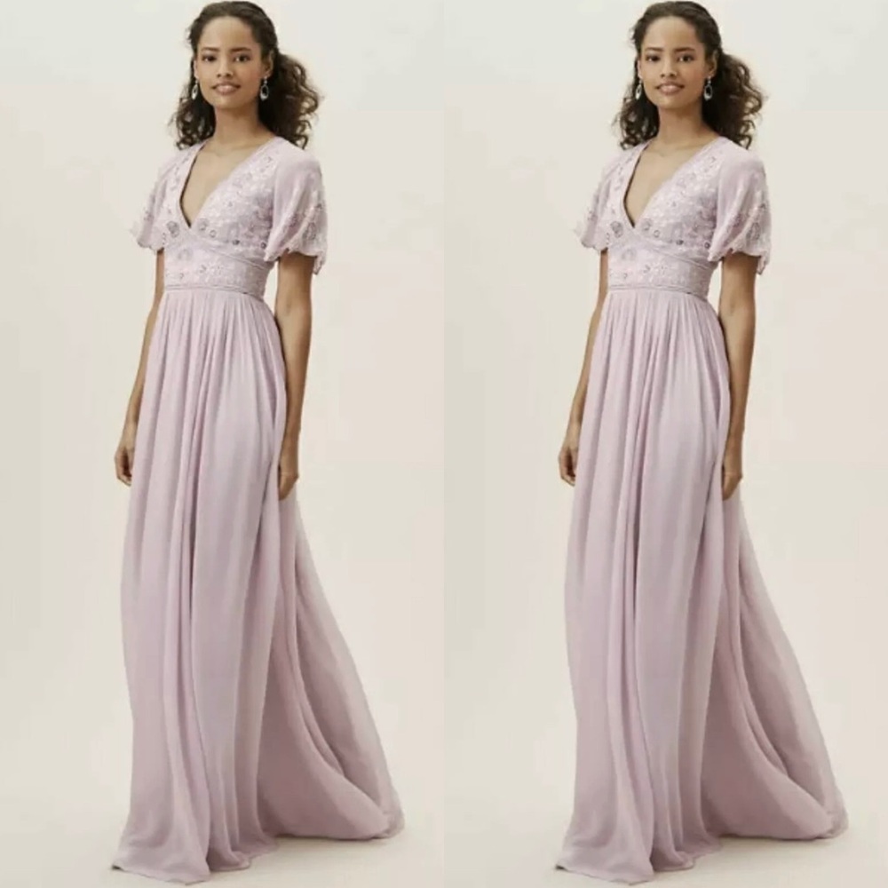 BHLDN Fresna Beaded Dress Lilac Chiffon Maxi